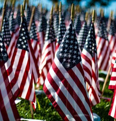 American flags on display for memorial of 9/11 terrorist attack.